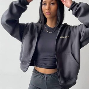 Mr Winston Vintage Black cropped Zip Hoodie Puff