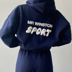Mr Winston Navy Puff Hoodie Sweat