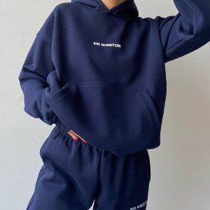 Mr Winston Navy Puff Hoodie Sweat